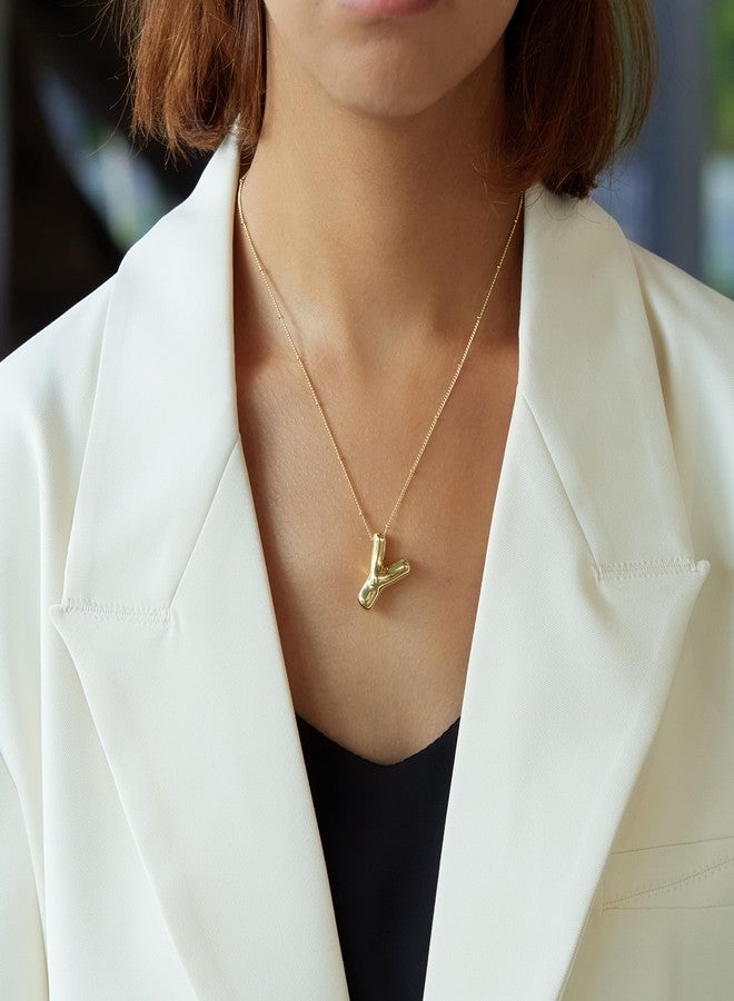 Inerney Gold Bubble Letter Necklace Initial Necklaces for Women, Chunky 14K Plated Balloon Initials, Trendy Charm Non Tarnish Custom Name Y Pendant Jewelry Gifts for Mom - Image 3